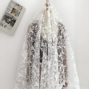 135cm Width Organza Botanical Vine Floral Embroidery Wedding Lace Fabric by The Yard
