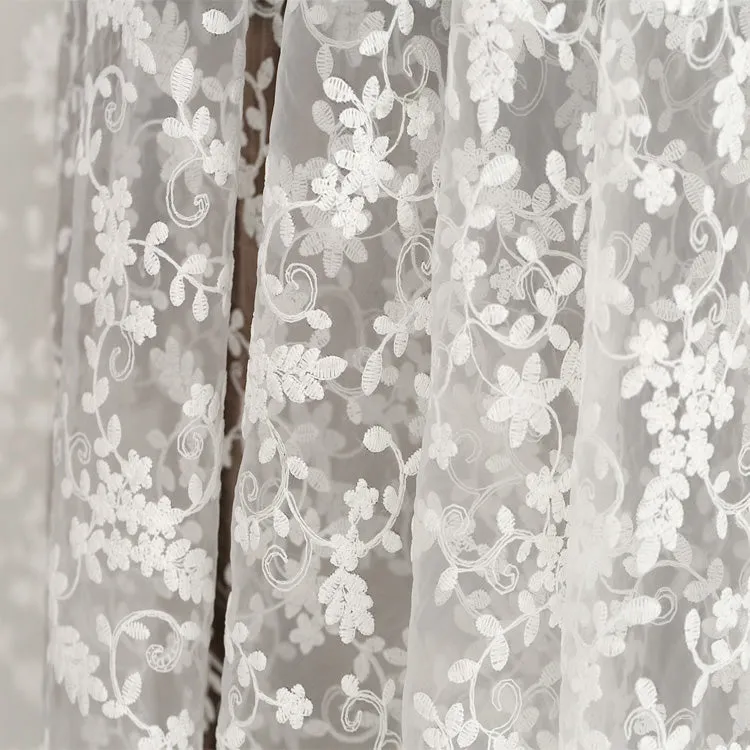 135cm Width Organza Botanical Vine Floral Embroidery Wedding Lace Fabric by The Yard