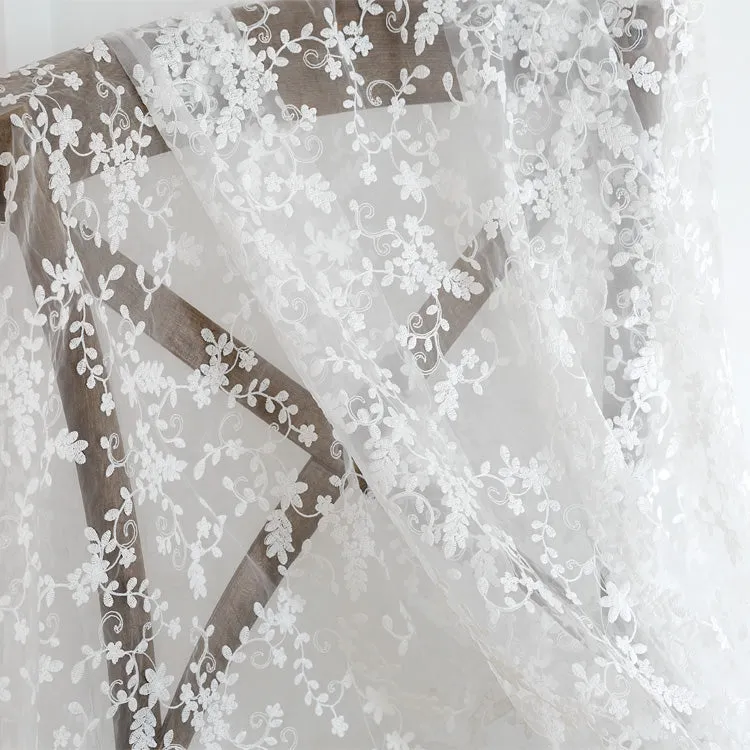 135cm Width Organza Botanical Vine Floral Embroidery Wedding Lace Fabric by The Yard