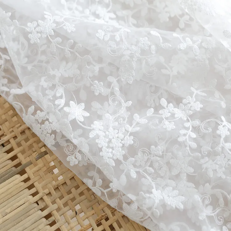 135cm Width Organza Botanical Vine Floral Embroidery Wedding Lace Fabric by The Yard