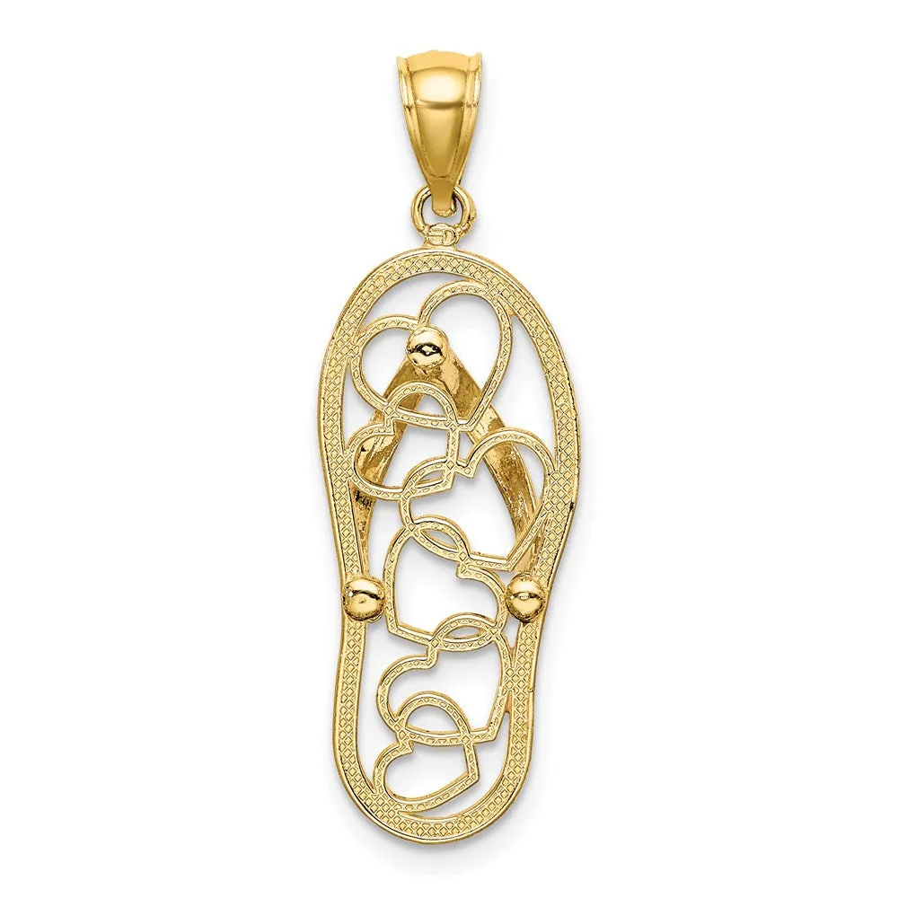 14K Multi Heart Flip-Flop w/ Pink and White Enamel Charm
