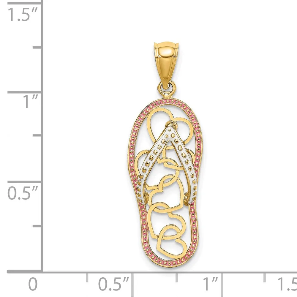 14K Multi Heart Flip-Flop w/ Pink and White Enamel Charm