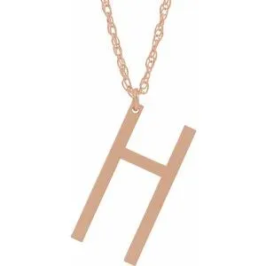 14K Rose Gold-Plated Sterling Silver Block Initial H 16-18" Necklace with Brush Finish