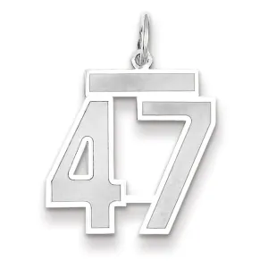 14k White Gold Satin Brush Finish Medium Size Number 47 Charm Pendant
