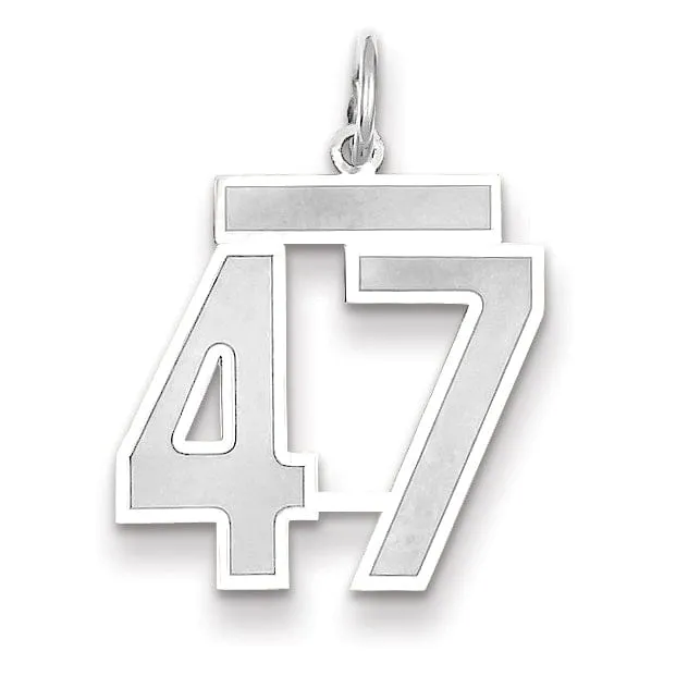 14k White Gold Satin Brush Finish Medium Size Number 47 Charm Pendant