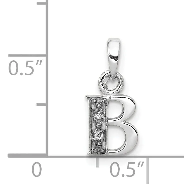 14K White Gold Small 0.01CT Diamond Letter B Initial Block Pendant