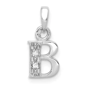 14K White Gold Small 0.01CT Diamond Letter B Initial Block Pendant