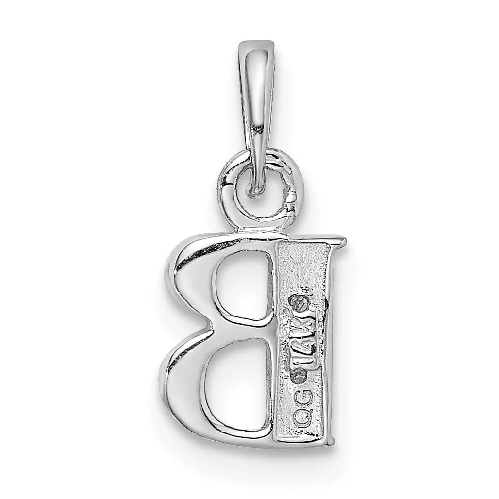 14K White Gold Small 0.01CT Diamond Letter B Initial Block Pendant