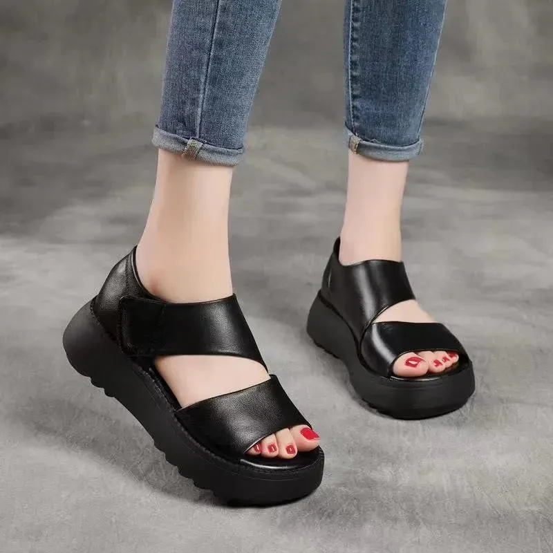 2024 Women's Summer Sandals Fashion Open Toe Platform Non-Slip Casual Beach Shoes Comfortable Wedge Roman Style Zapatillas Mujer