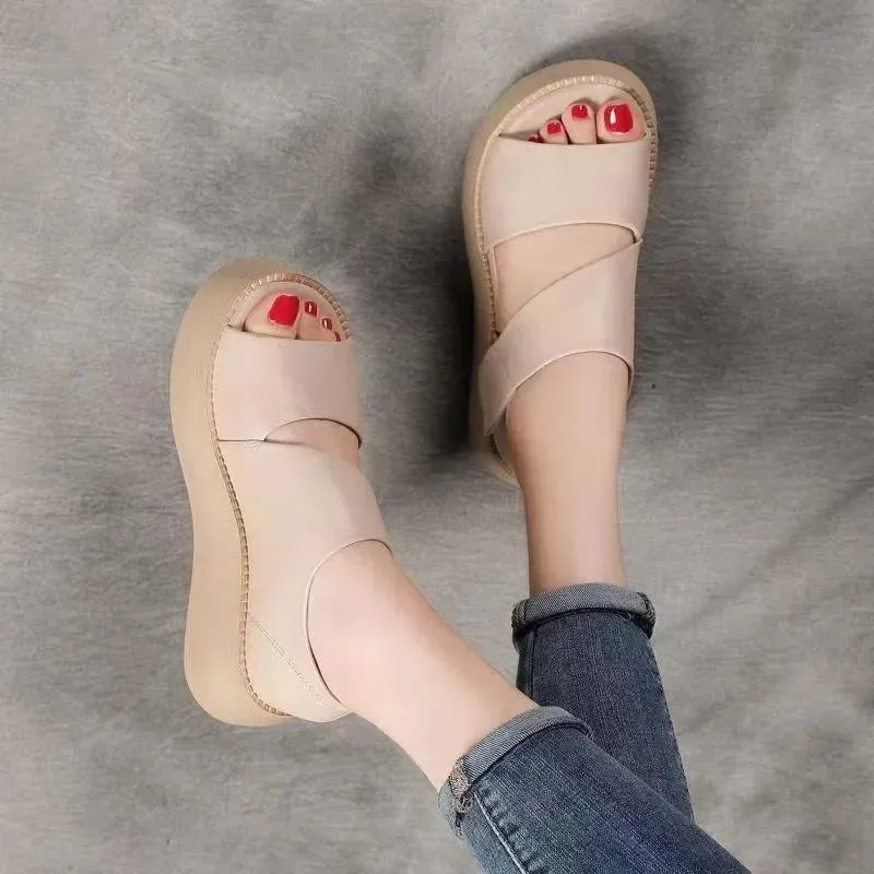 2024 Women's Summer Sandals Fashion Open Toe Platform Non-Slip Casual Beach Shoes Comfortable Wedge Roman Style Zapatillas Mujer