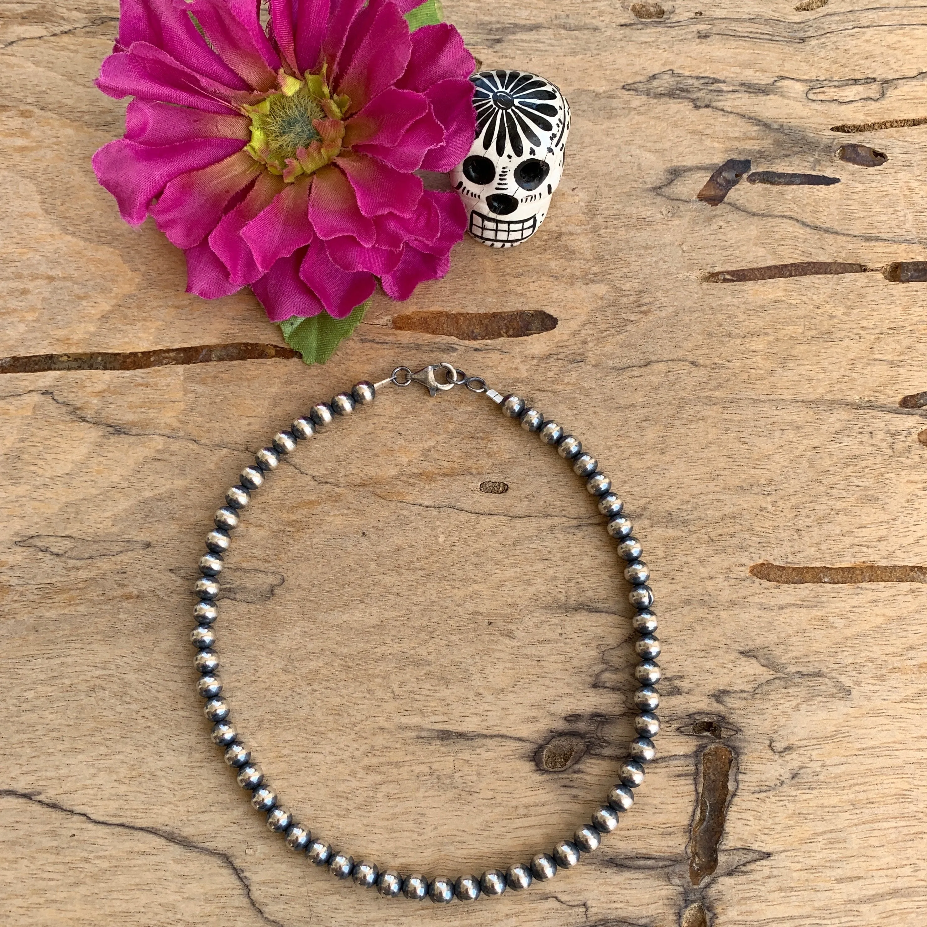 6MM " Navajo Style" Sterling Pearls Necklaces