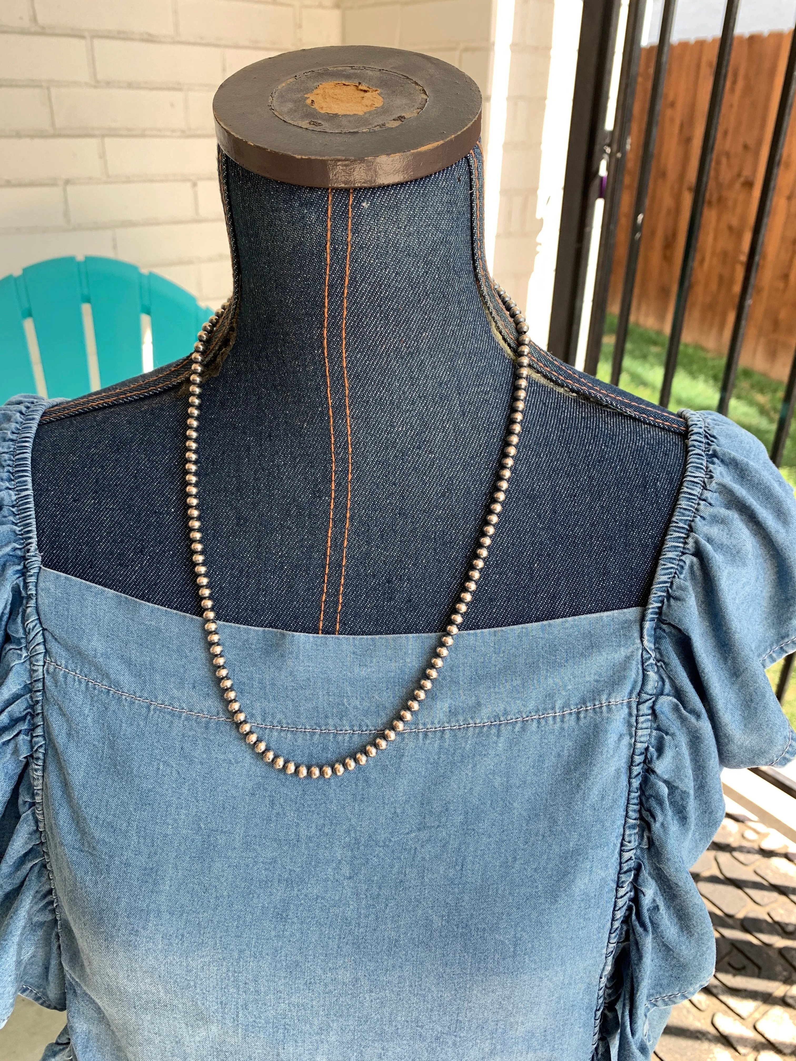 6MM " Navajo Style" Sterling Pearls Necklaces