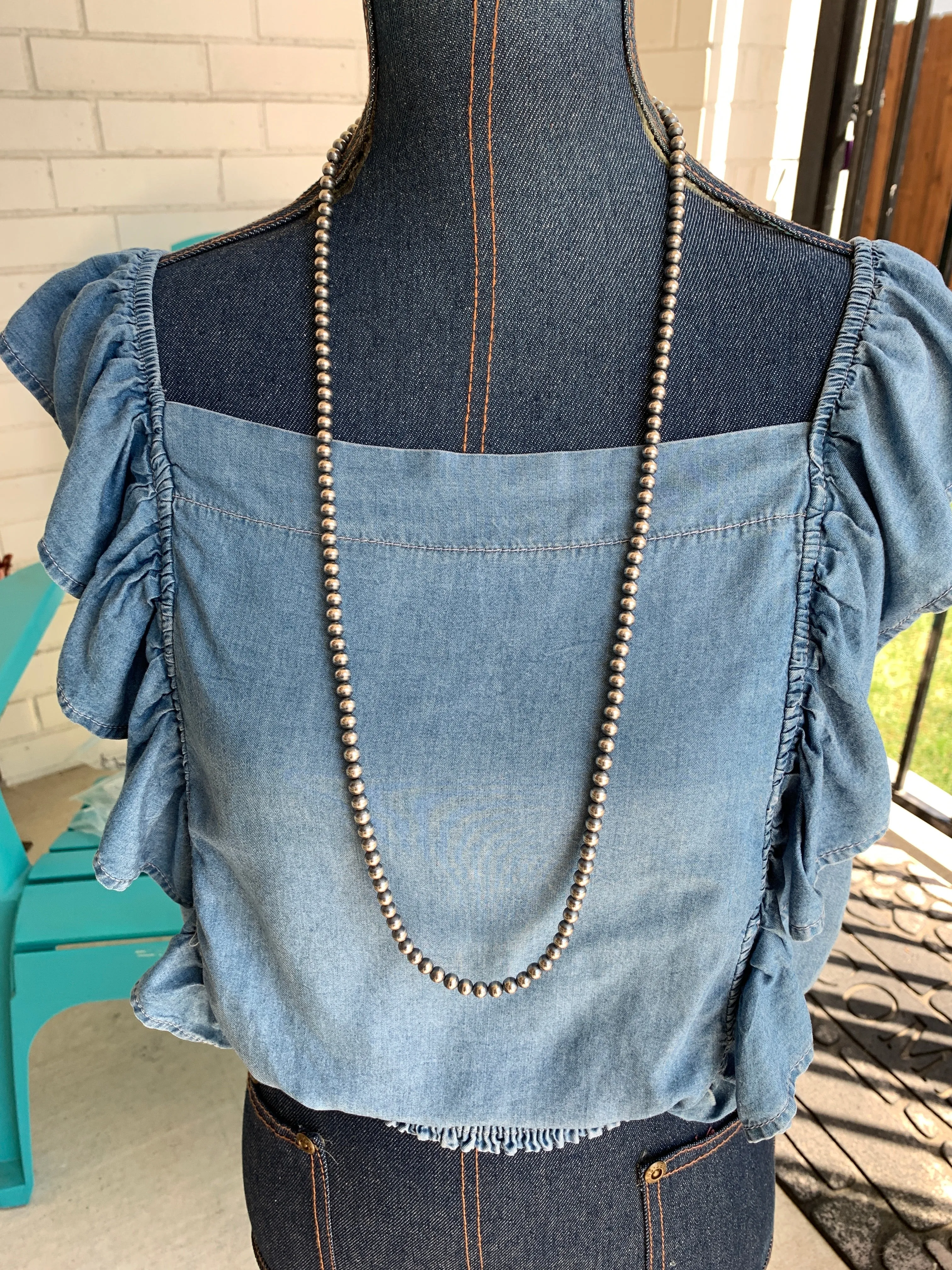 6MM " Navajo Style" Sterling Pearls Necklaces