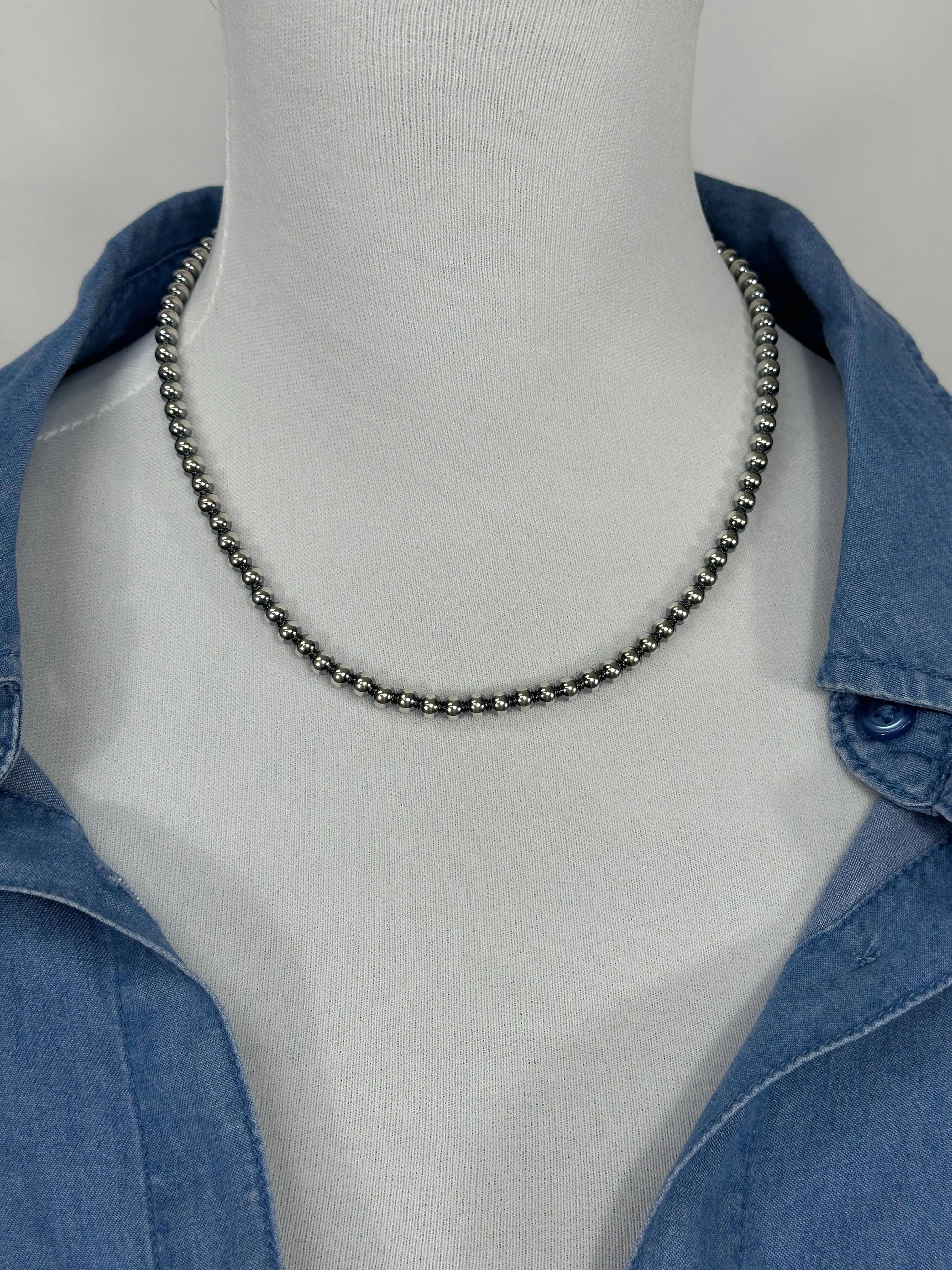 6MM " Navajo Style" Sterling Pearls Necklaces