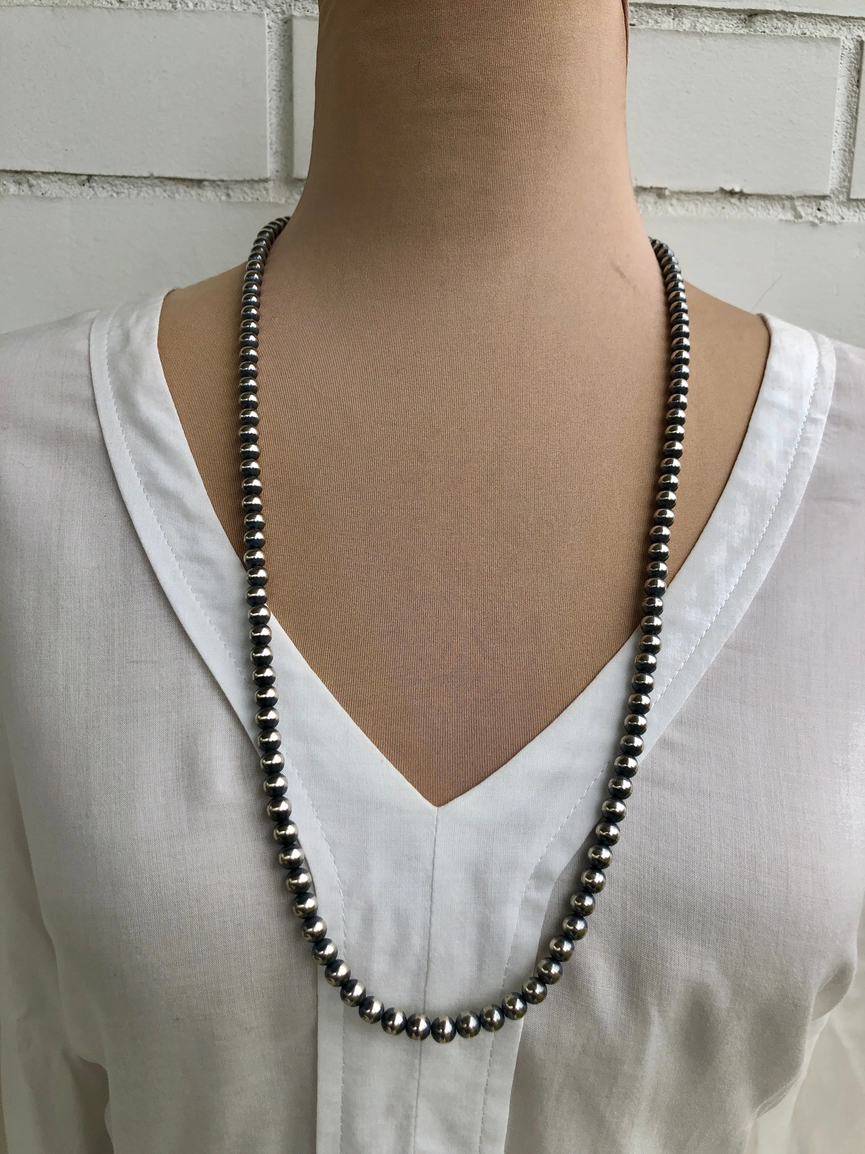 6MM " Navajo Style" Sterling Pearls Necklaces