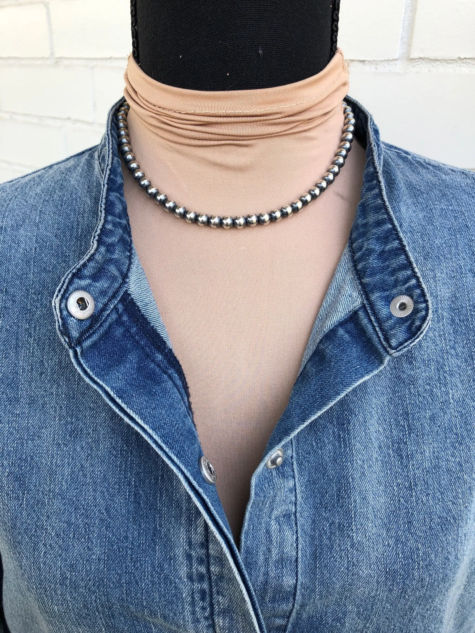6MM " Navajo Style" Sterling Pearls Necklaces