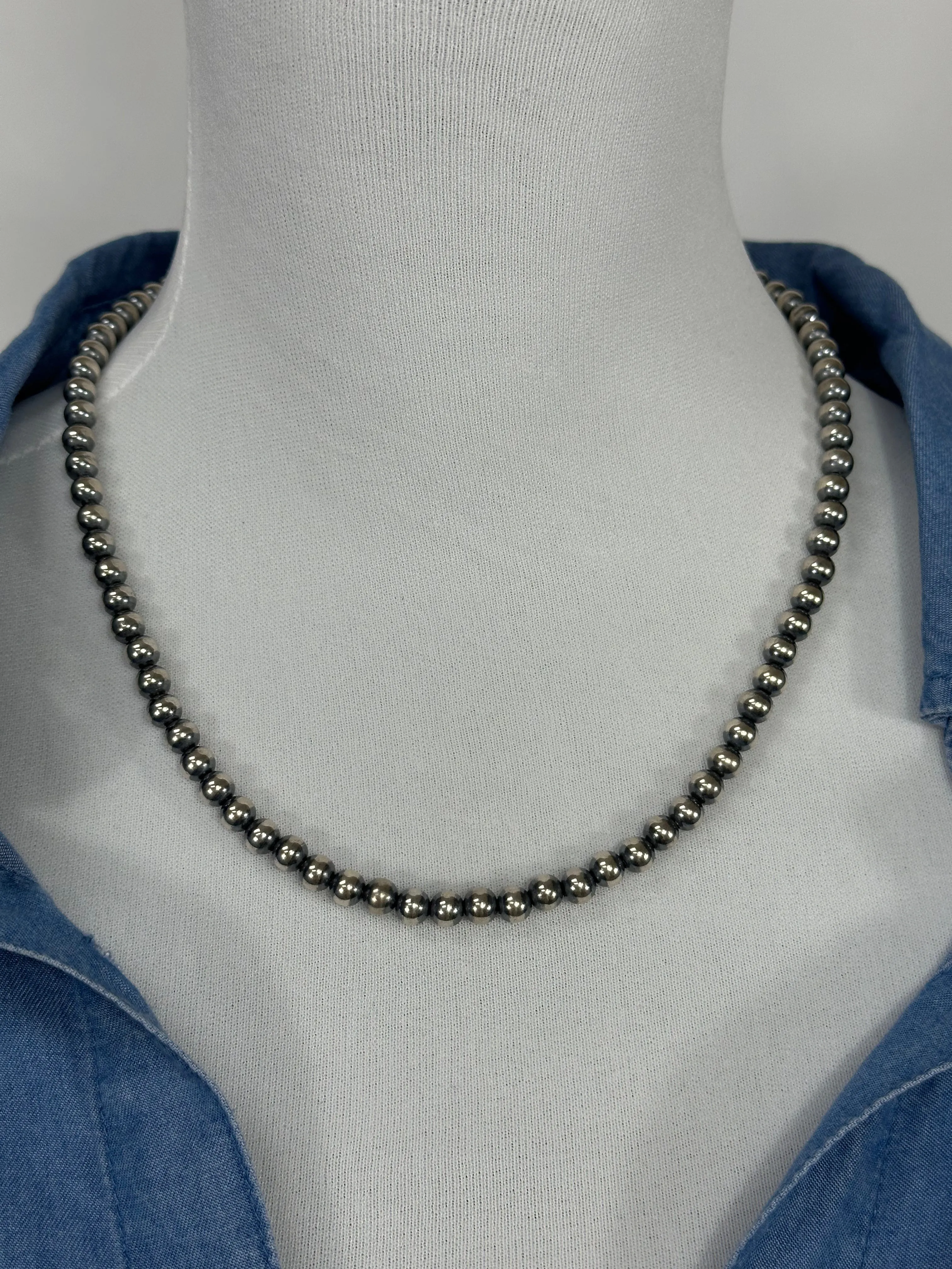 6MM " Navajo Style" Sterling Pearls Necklaces