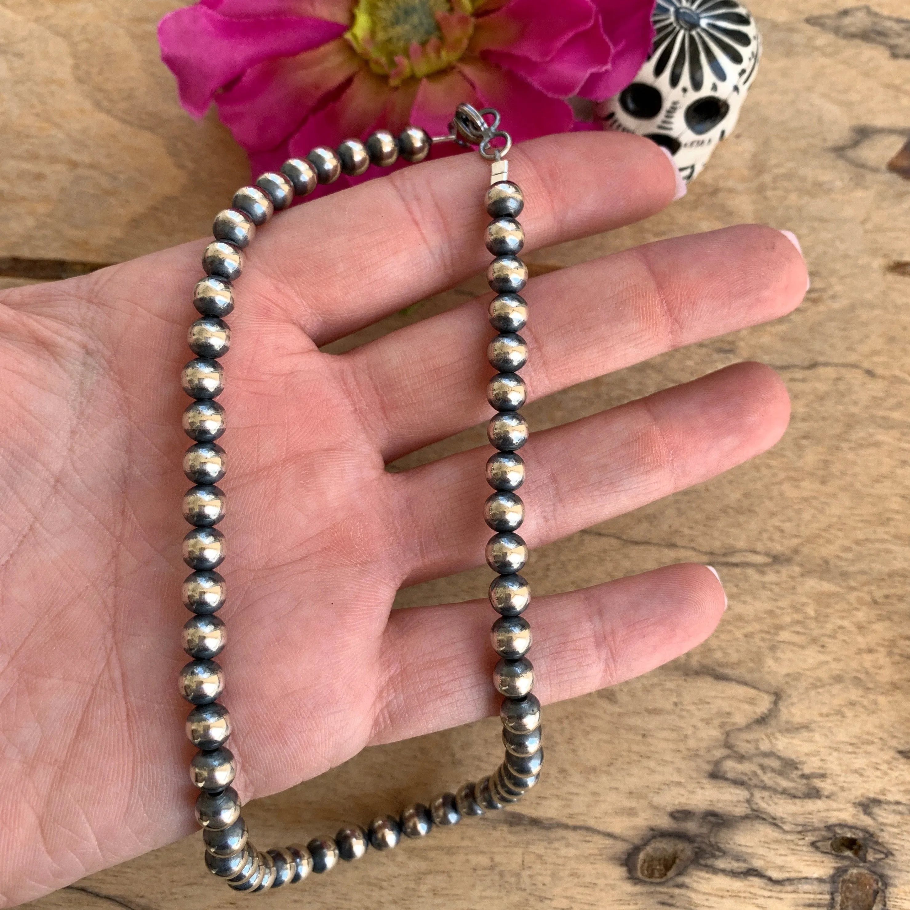 6MM " Navajo Style" Sterling Pearls Necklaces
