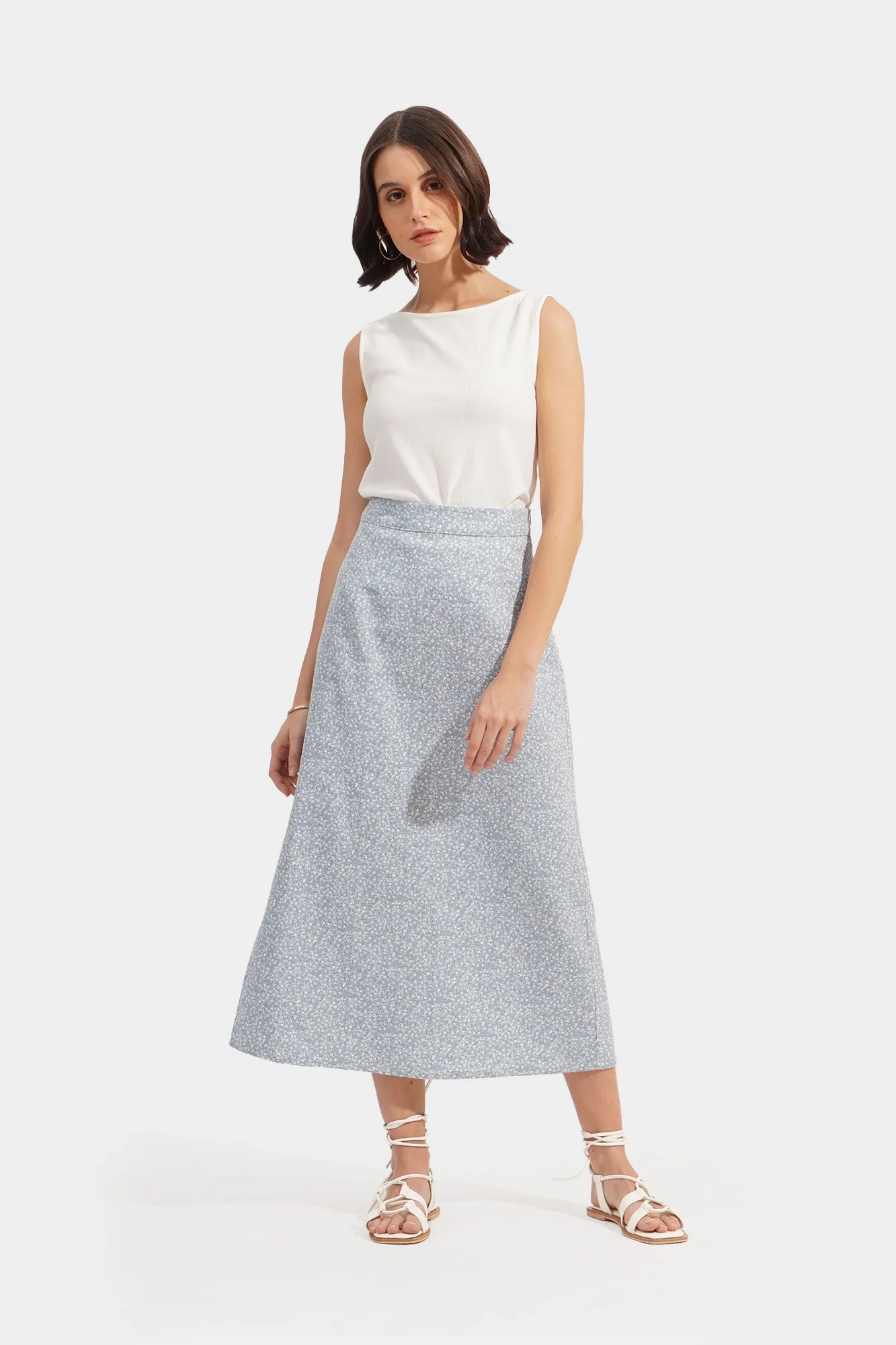 A-Line Floral Midi Skirt