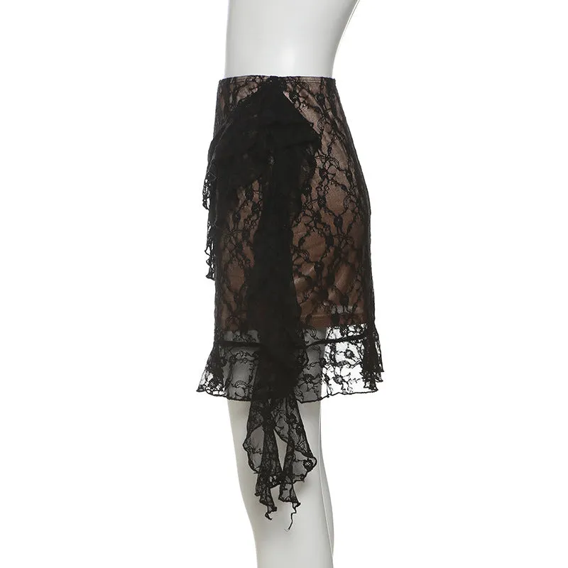A line ruched ruffle mini skirt