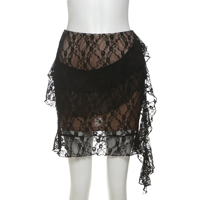 A line ruched ruffle mini skirt