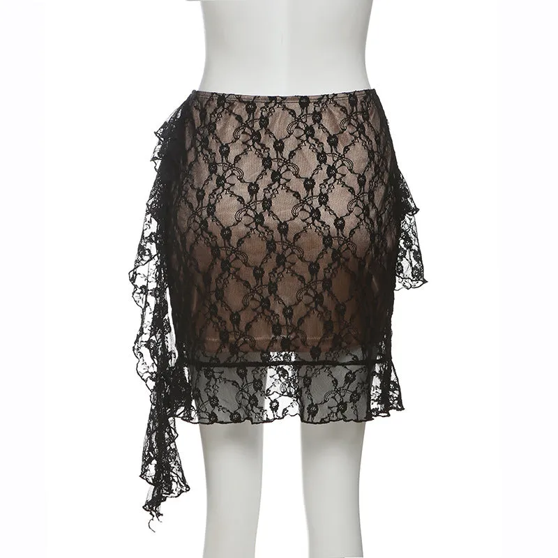 A line ruched ruffle mini skirt
