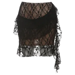A line ruched ruffle mini skirt