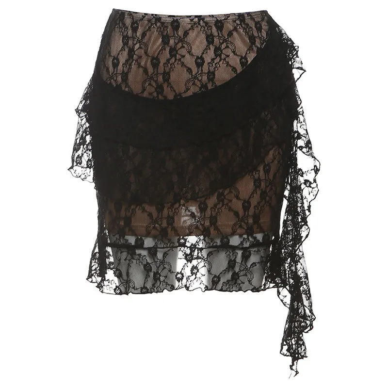 A line ruched ruffle mini skirt