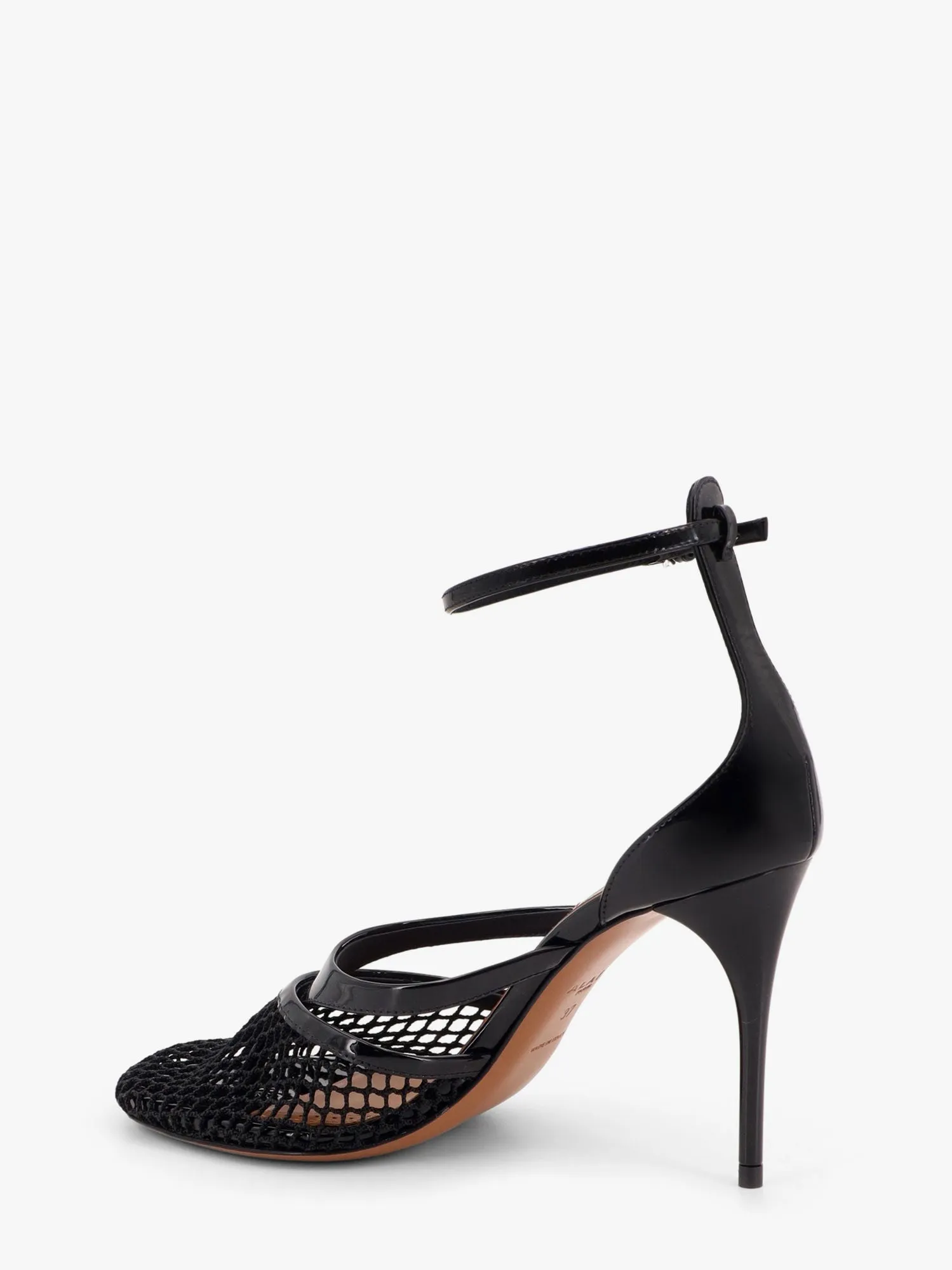 Alaia Thong Sandals In Fishnet And Patent Leather