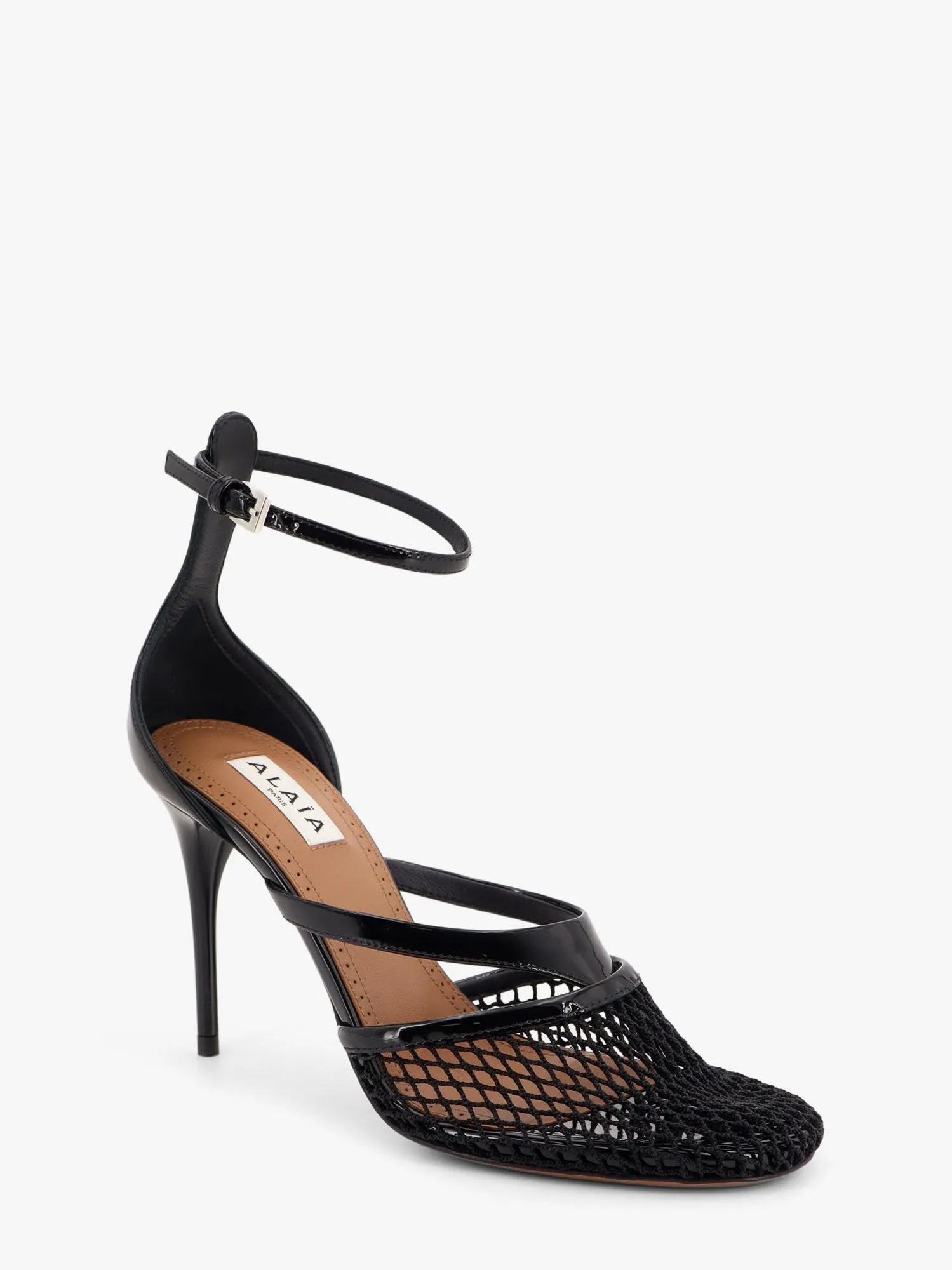 Alaia Thong Sandals In Fishnet And Patent Leather
