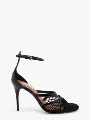 Alaia Thong Sandals In Fishnet And Patent Leather