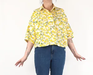 Alpha 60 yellow floral short sleeve shirt size M