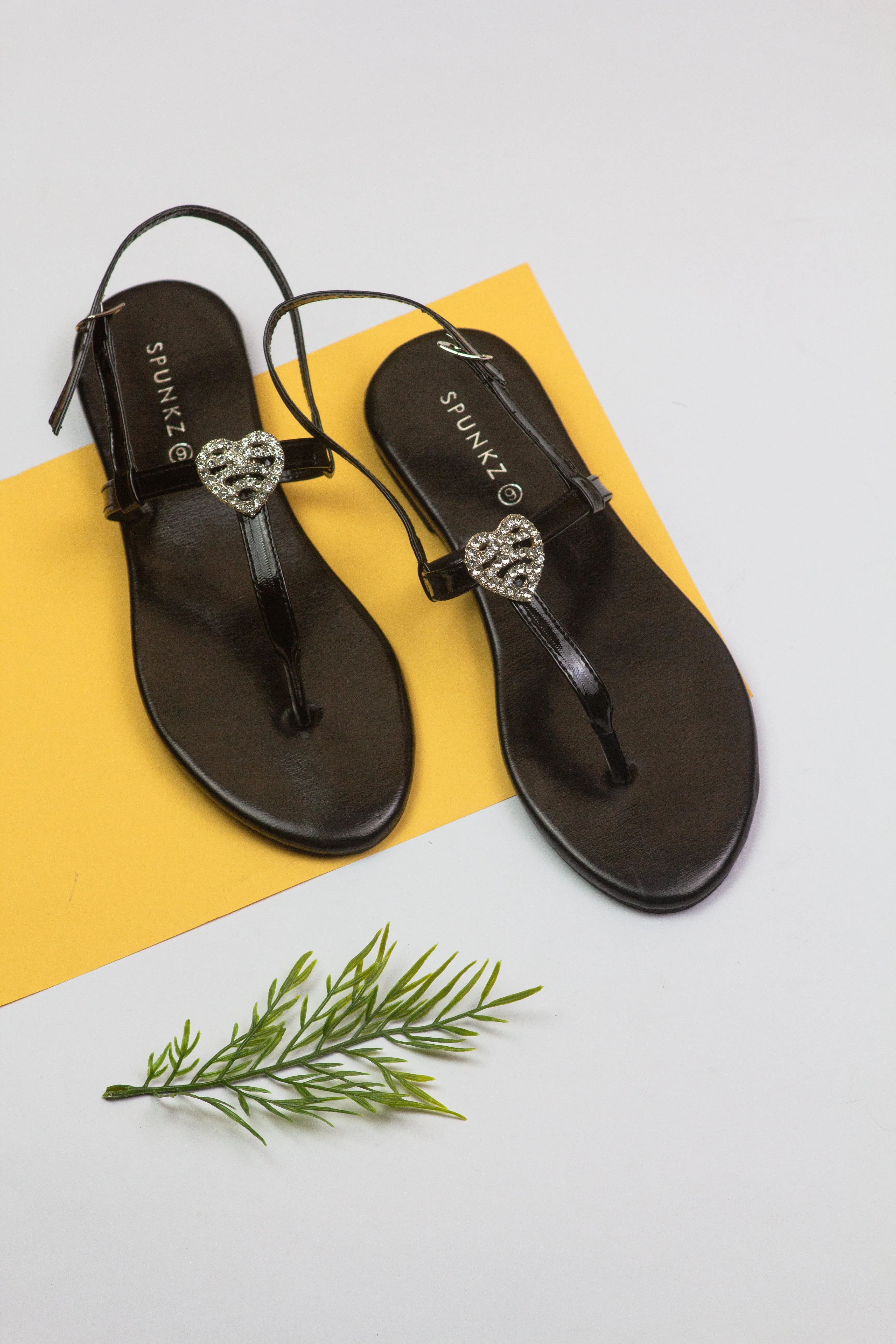 Anya Metallic Black T-Strap Flat Flip Flop Thong Sandals-11071