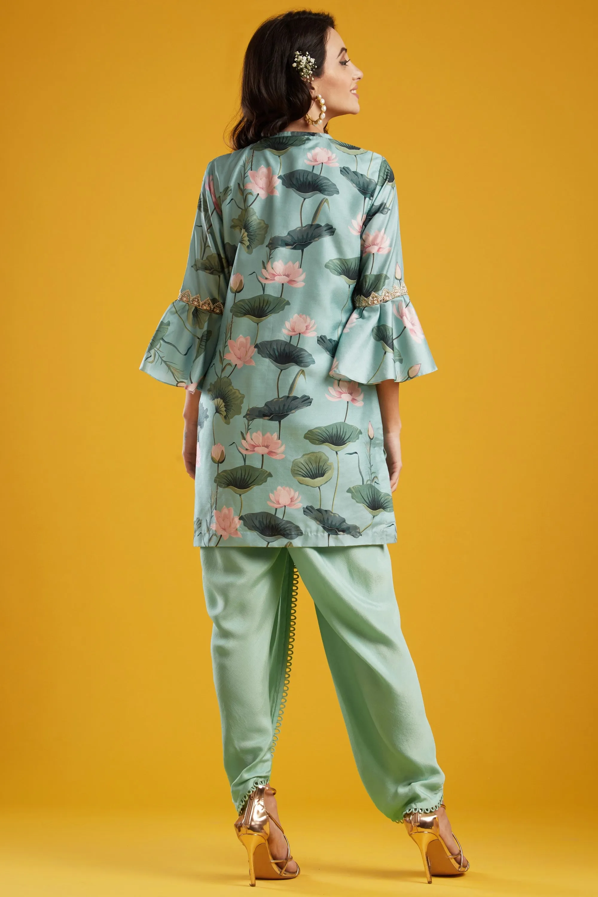 Aqua Tunic With Dhoti Set