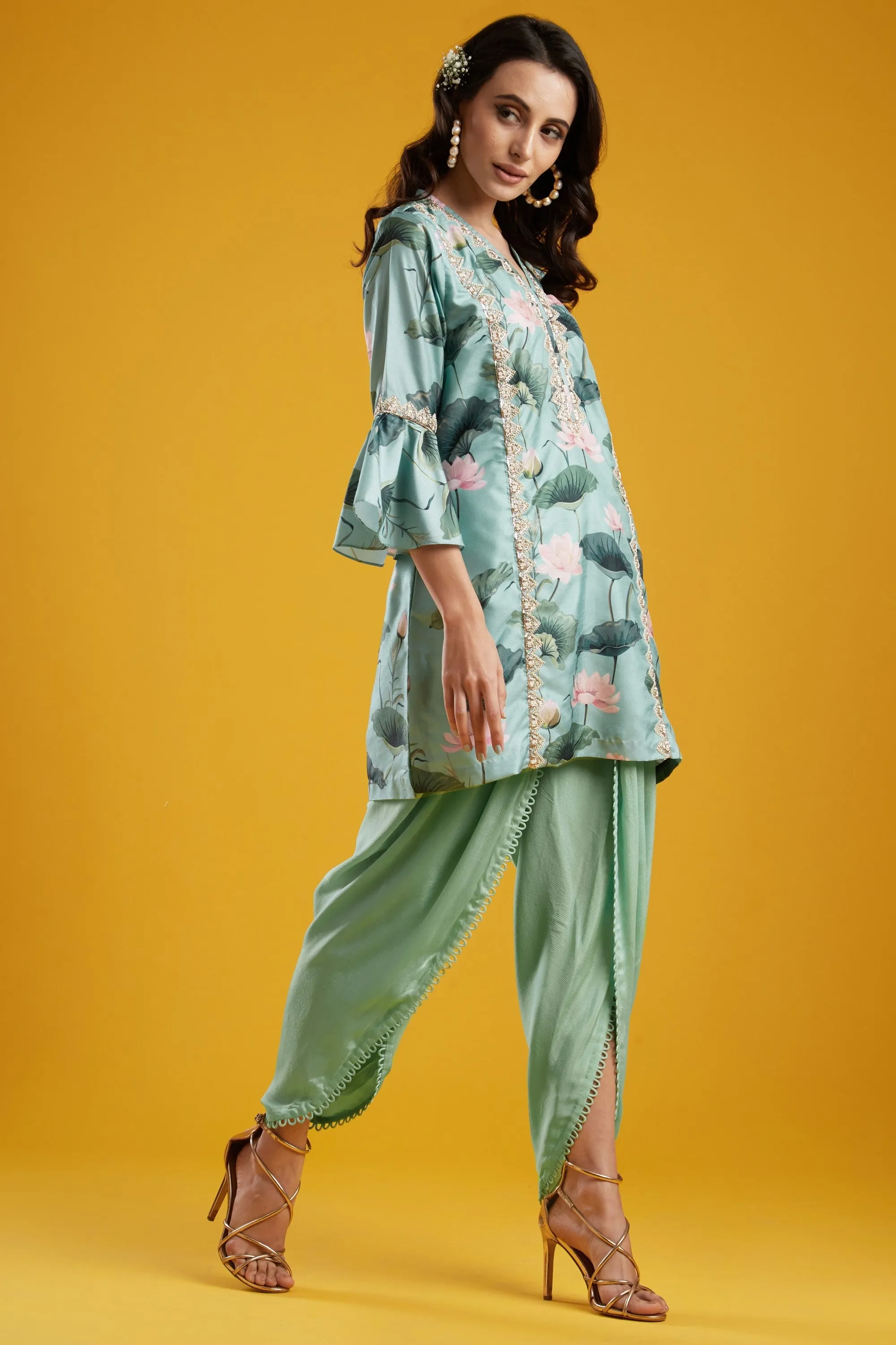 Aqua Tunic With Dhoti Set