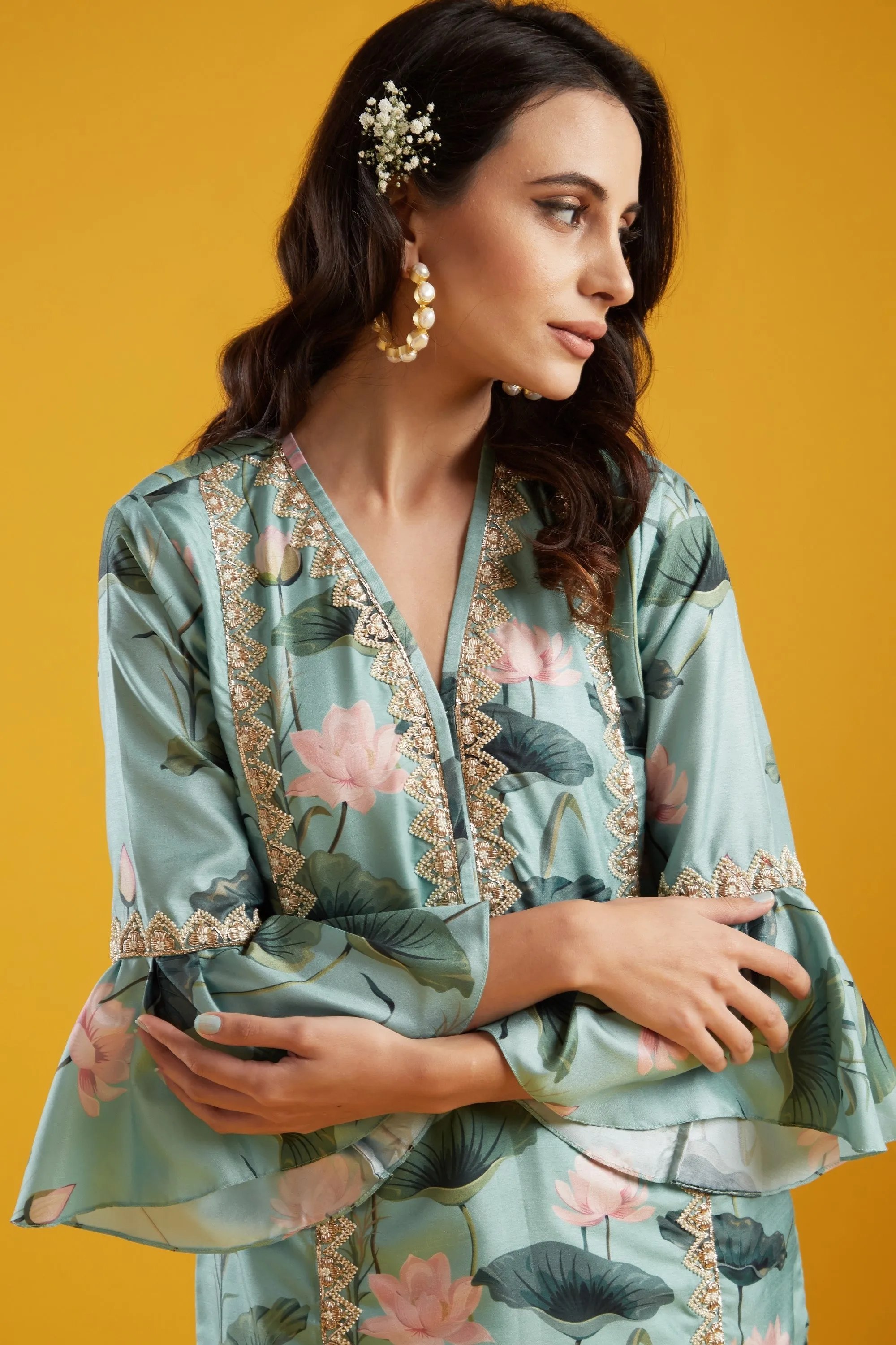 Aqua Tunic With Dhoti Set