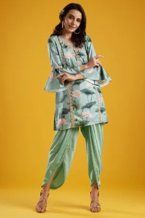 Aqua Tunic With Dhoti Set