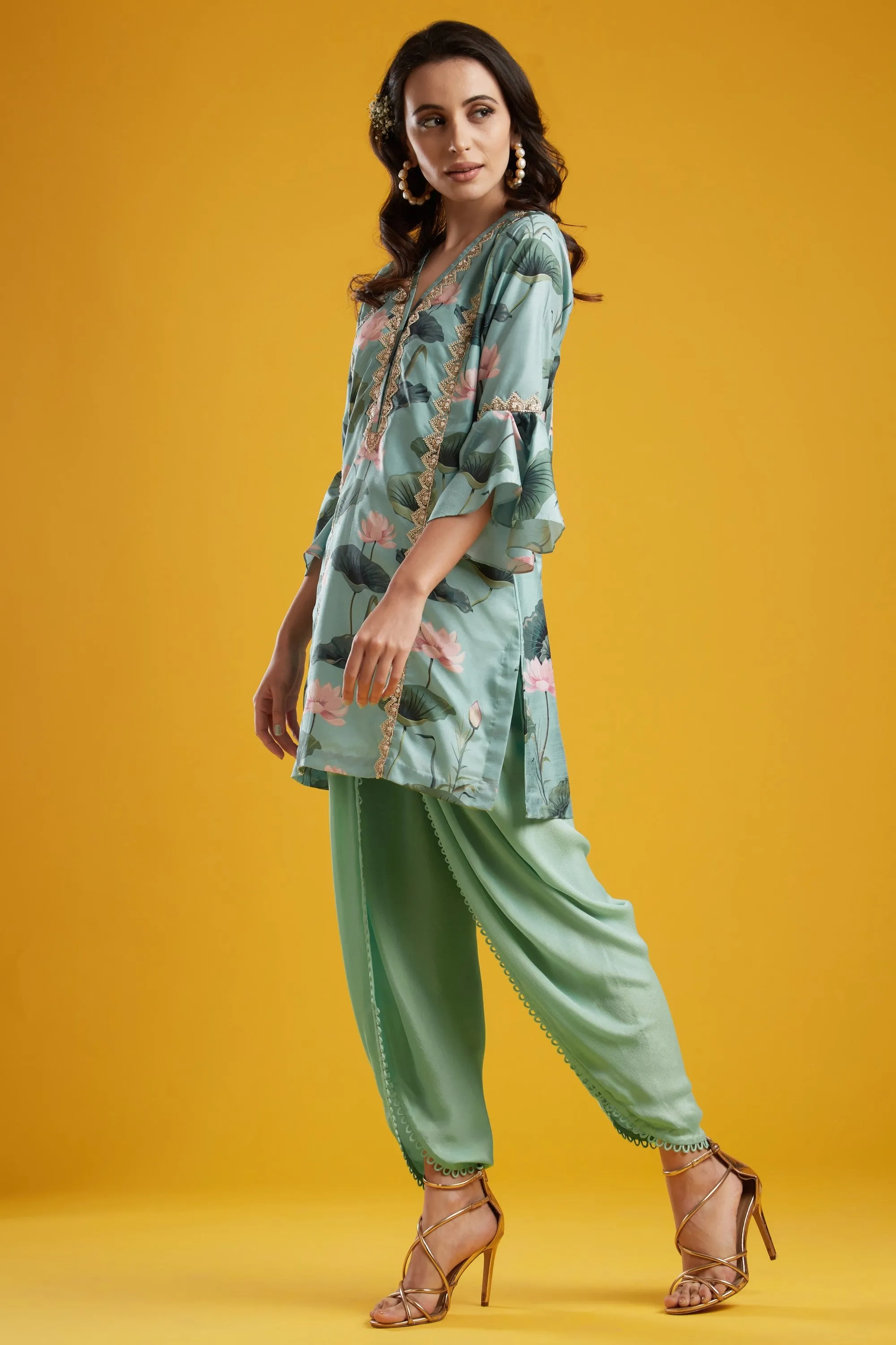 Aqua Tunic With Dhoti Set