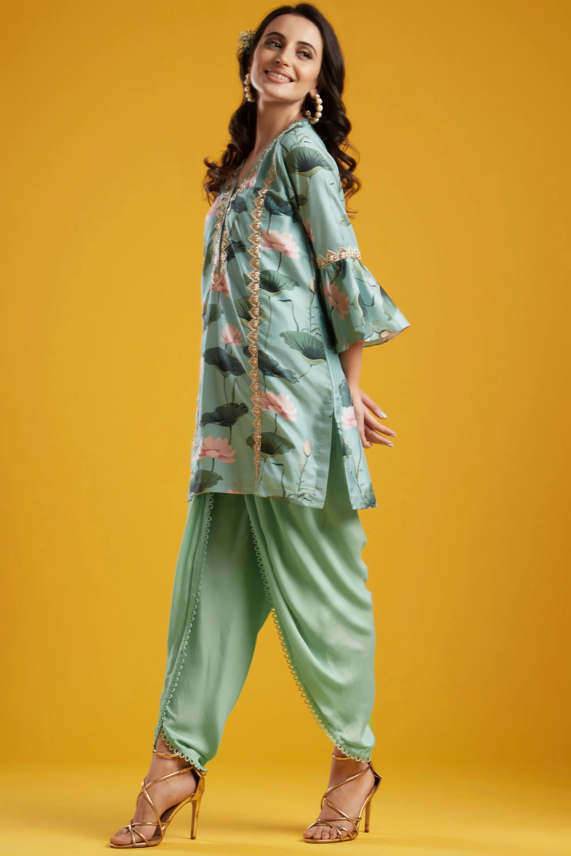 Aqua Tunic With Dhoti Set