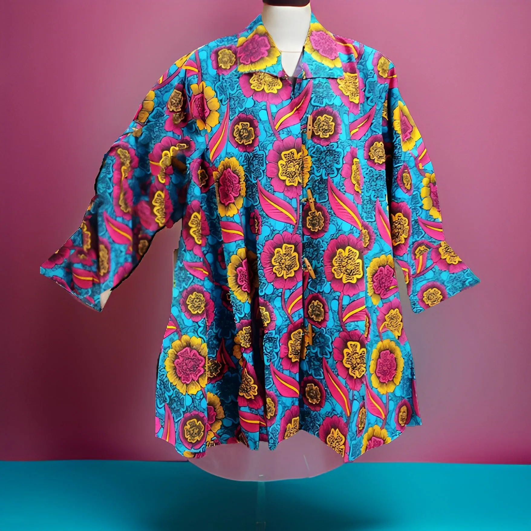 Authentic African Print Big Button Tunic Dress
