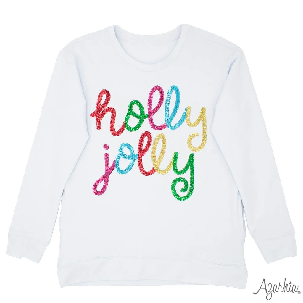Azarhia Christmas Holly Jolly Sequins Tunic Pocket Shirt - White