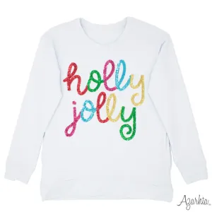 Azarhia Christmas Holly Jolly Sequins Tunic Pocket Shirt - White