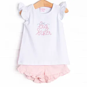 Big Sister Embroidered Short Set, Pink