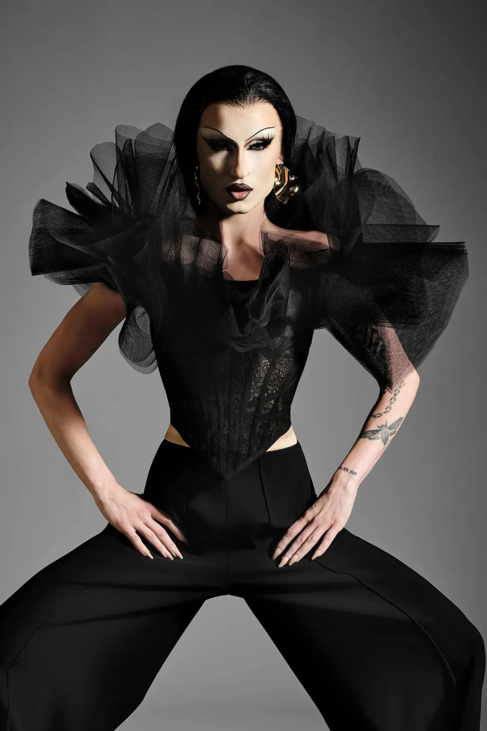 Black Ruffle Crinoline Lace Corset