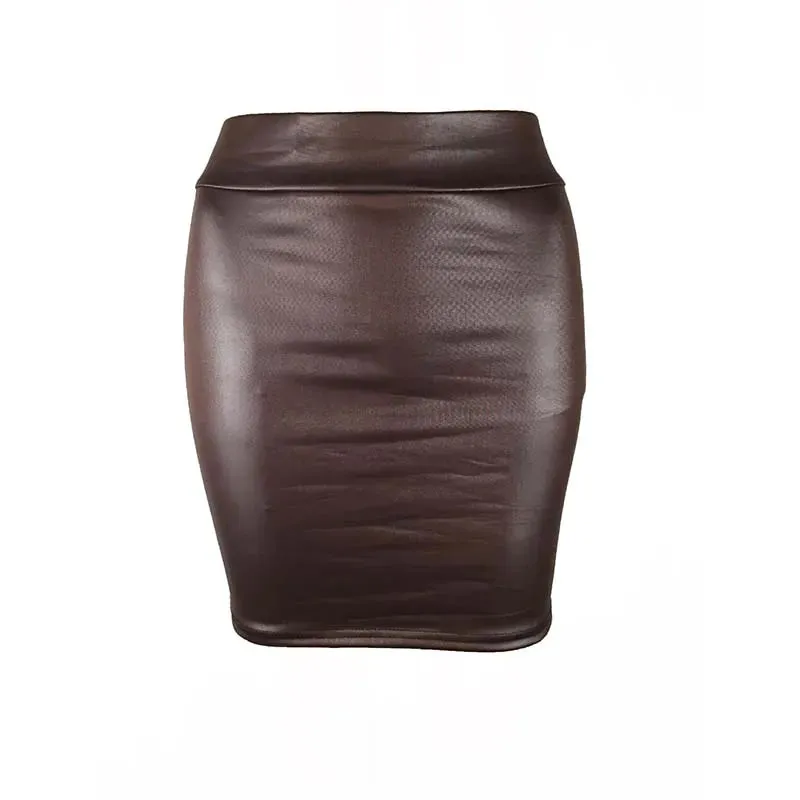 Black Slim High Waist Leather Pencil Mini Skirt