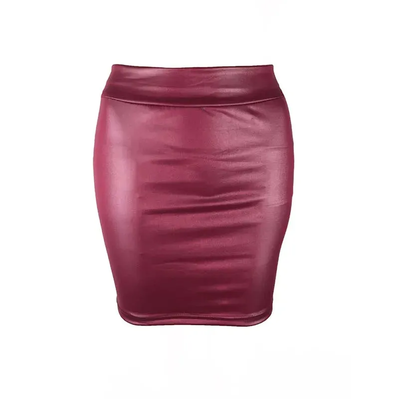 Black Slim High Waist Leather Pencil Mini Skirt