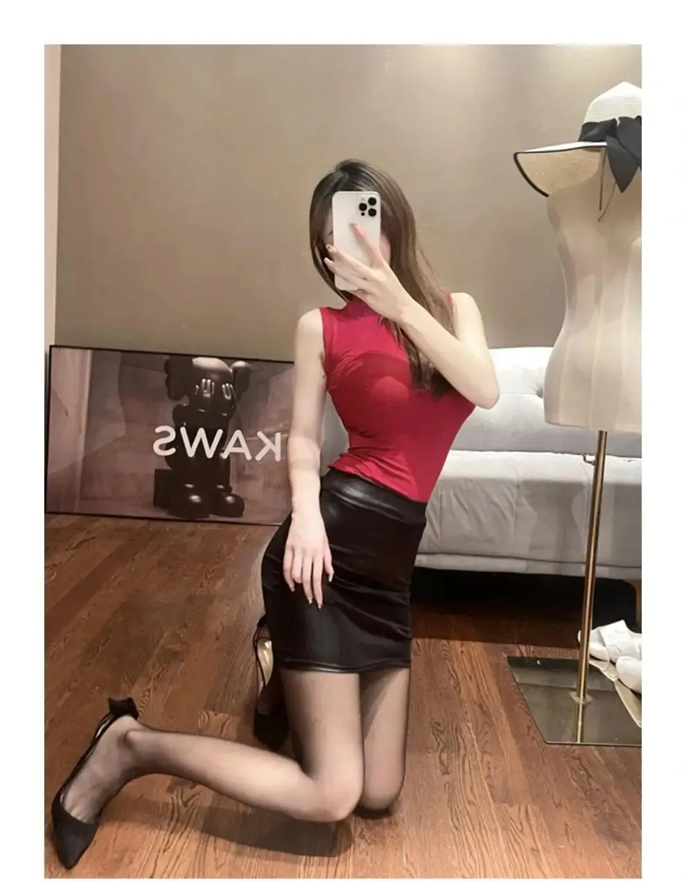Black Slim High Waist Leather Pencil Mini Skirt