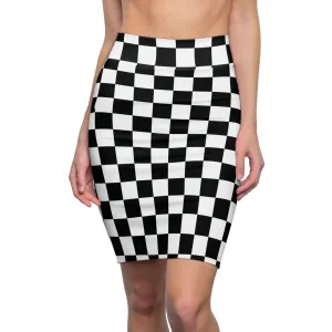Black White Checkerboard Womens Pencil Skirt - Saiko Studio