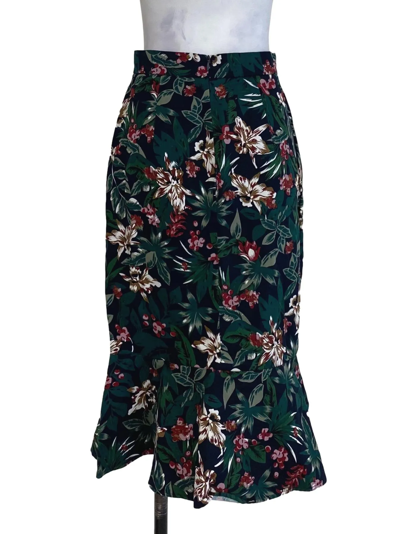 Blue Floral Flounced Skirt