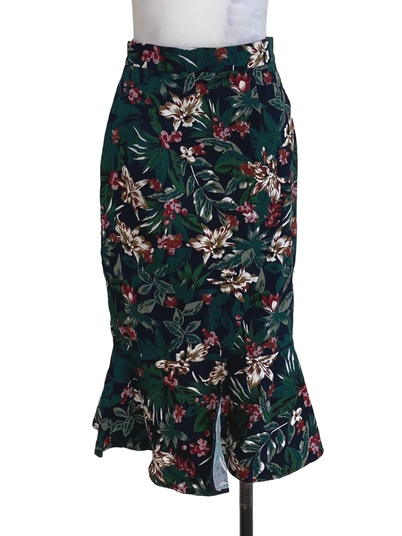 Blue Floral Flounced Skirt